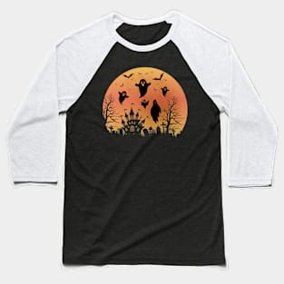 Spooky Moon Halloween Witch Monster Ghost Pumpkin Baseball T-Shirt